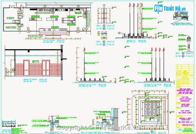 Bếp và tủ,bố trí đền,Chi tiết tủ,Chi tiết mặt đứng